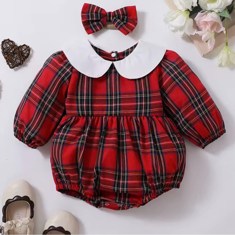 Red Plaid Dress with Bow 3-6 months